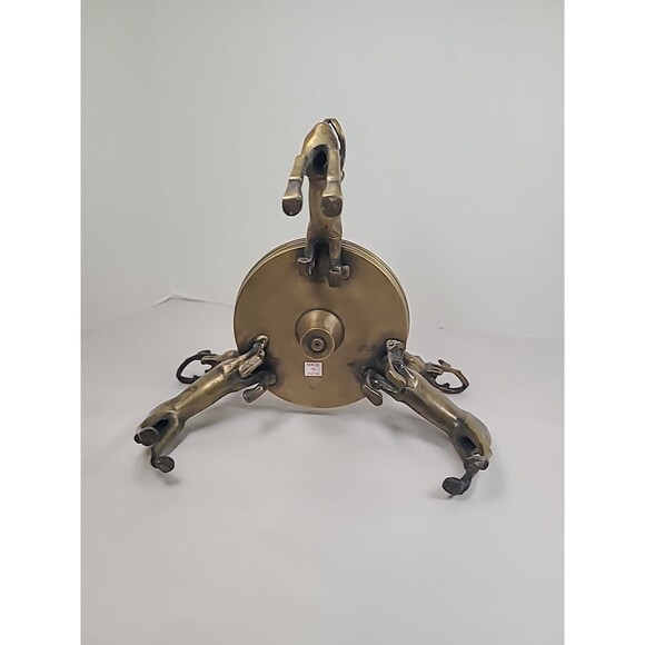 Brass Deer Reindeer Trio Footed Large Pillar Candle Holder Christmas Holiday - Picture 6 of 7